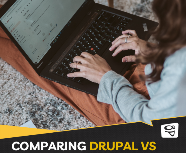 Professional woman using her computer with a Drupal Interface
